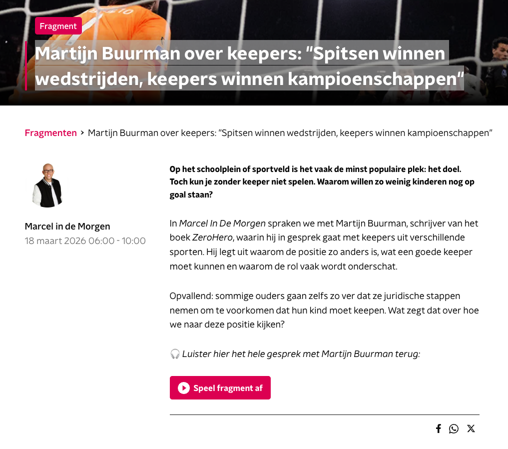 NPO SterrenNL: Martijn Buurman over keepers: “Spitsen winnen wedstrijden, keepers winnen kampioenschappen”